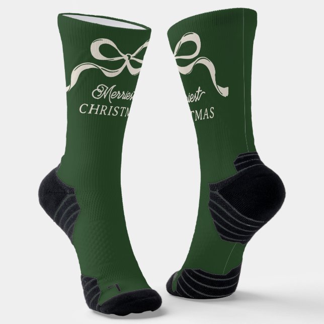 Modern Christmas Bows | Classic Holiday Green  Socks (Angled)