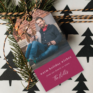 Modern Christmas   Burgundy Maroon Couple Photo Gift Tags