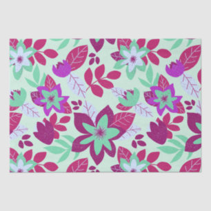 Modern Christmas Burgundy Mint Floral Holiday Tissue Paper