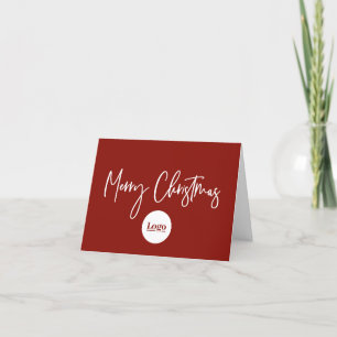Modern Christmas Business Logo Red White Script Holiday Card