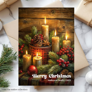 Modern Christmas candles vintage wreath festive Holiday Card