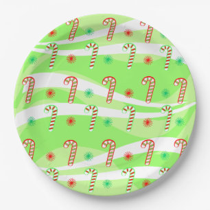 Modern Christmas Candy Canes Design Paper Plate