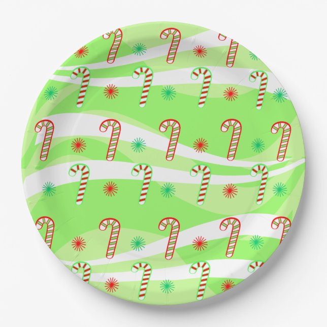 Modern Christmas Candy Canes Design Paper Plate (Front)