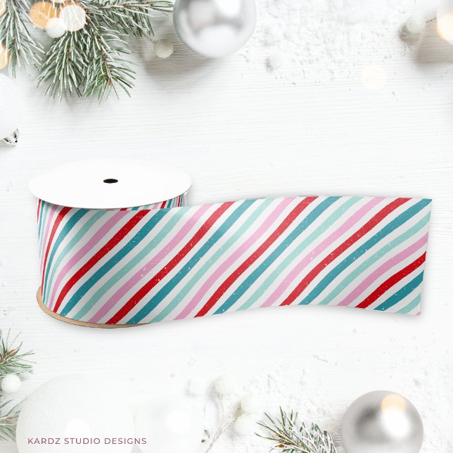 Modern Christmas Candy Stripes  Satin Ribbon (Ribbon shown in 3 inches wide. Choose size and satin or grosgrain.)