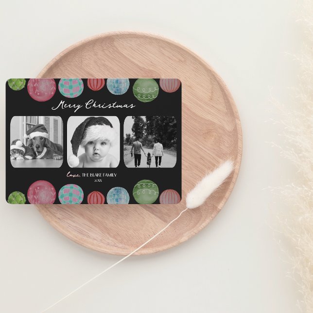 Modern Christmas Card | Ornament Triple-Photo (Creator Uploaded)