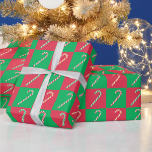 Modern Christmas Checked Red Green Candy Cane Wrapping Paper