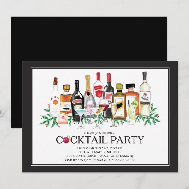 Modern Christmas Cocktail Party Invitation (Front/Back)