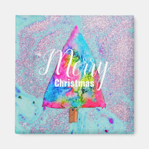 Modern Christmas colourful blue and pink glitter Magnet