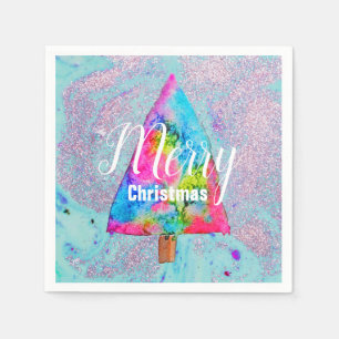 Modern Christmas colourful blue and pink glitter Napkin