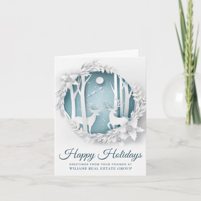 Modern Christmas Composition Corporate Greeting Holiday Card (Front)