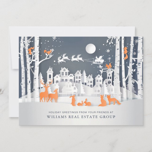 Modern Christmas Composition Corporate Greeting Holiday Card (Front)