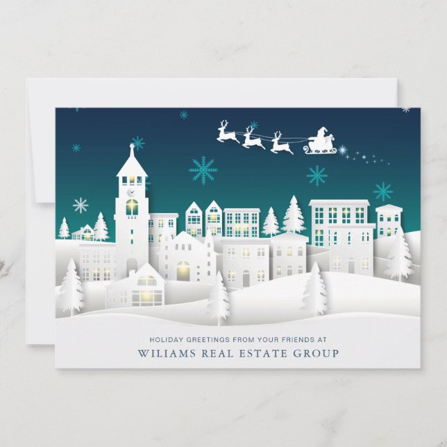 Modern Christmas Composition Corporate Greeting Holiday Card (Front)