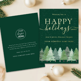 Modern Christmas Corporate Logo Green & Gold Foil Holiday Card