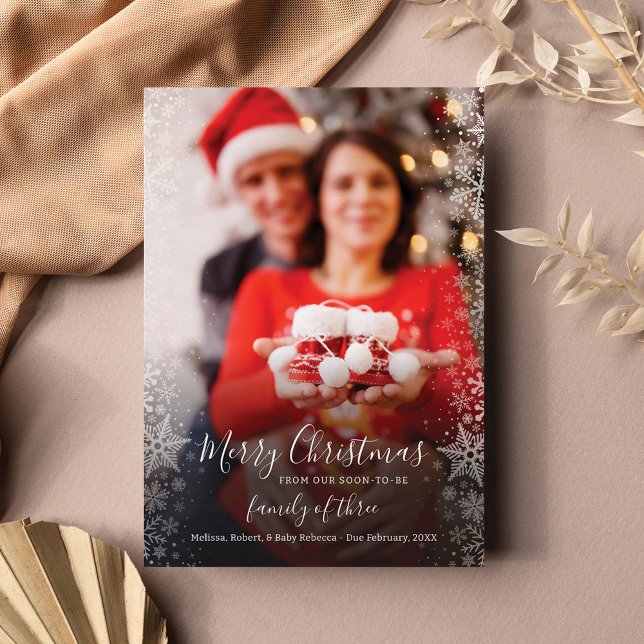 Modern Christmas Couple Family Photo Pregnancy Announcement (Merry Christmas Pregnancy Announcement Photo Card)