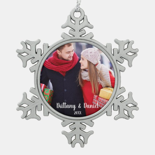 Modern Christmas Couple Photo Ornament SF (Front)