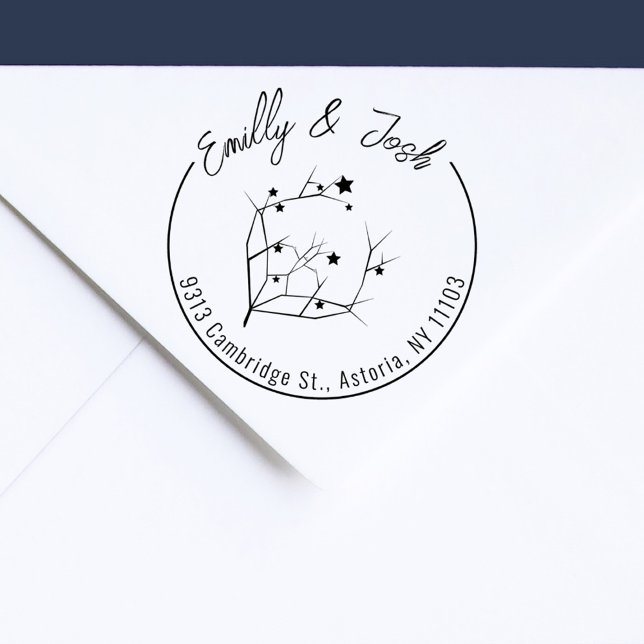 Modern Christmas Couples Names Return Address Rubber Stamp (Modern Script Couple´s Names Christmas Star Branch Couple Return Address Rubber Stamp)