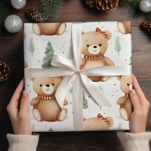 Modern Christmas Cute Teddy Bears  Wrapping Paper Sheet