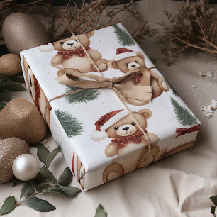 Modern Christmas Cute Teddy Bears  Wrapping Paper Sheet