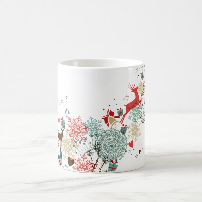 Modern Christmas Deer & Flowers Coffee Mug (Center)