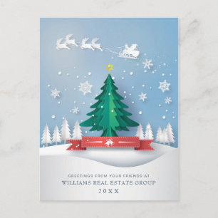 Modern Christmas Deer Paper Cut Corporate Greeting Postcard