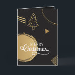 Modern Christmas Design with Gold Geometric Accent Card<br><div class="desc">Striking and sophisticated, this holiday card blends modern elegance with festive charm. A black background sets the stage for a dazzling mix of geometric shapes—gold polka dots, triangles, and abstract accents—surrounding a stylised Christmas tree that glows with minimalist flair. The central message, “MERRY Christmas”, pairs crisp white serif lettering with...</div>