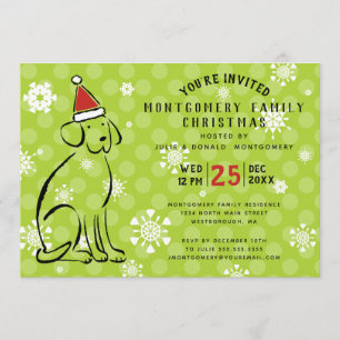 Modern Christmas Dog Red Santa Hat Holiday Party Invitation