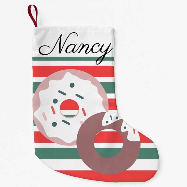 Modern Christmas Doughnuts Dot Sprinkles Small Christmas Stocking (Front)
