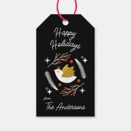 Modern Christmas Dove & Berries Customisable Gift Tags