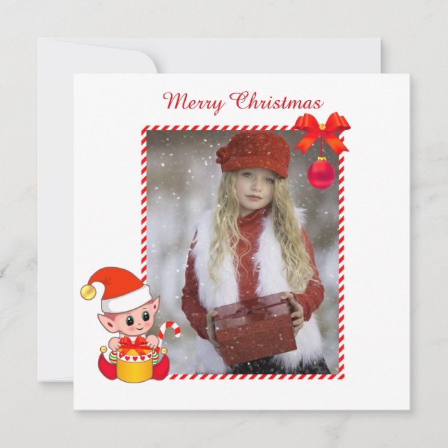 Modern Christmas Elf & Custom Photo (Front)