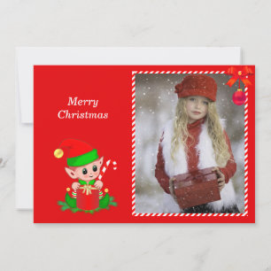 Modern Christmas Elf & Custom Photo on Red