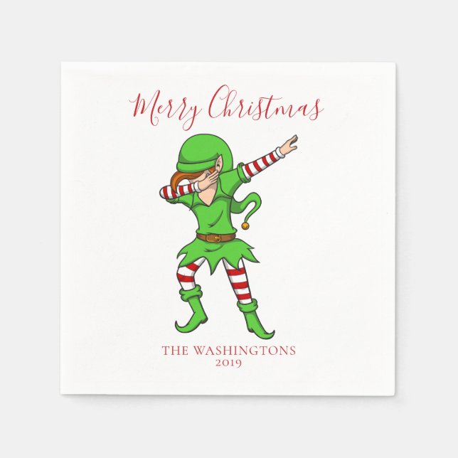 Modern Christmas Elf Family Holiday Paper Napkin (Front)