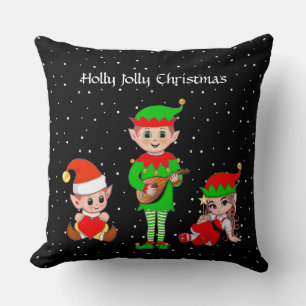 Modern Christmas Elf Squad on Black Cushion
