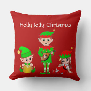 Modern Christmas Elf Squad on Red Cushion