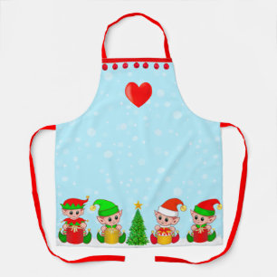 Modern Christmas Elves on Light Blue Apron