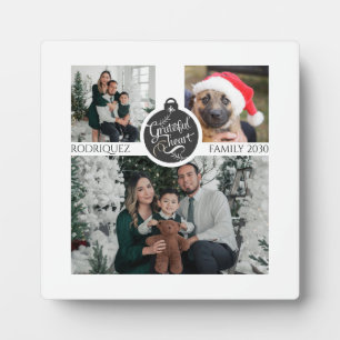 Modern Christmas Family 4 Photo Collage Plaque