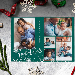 Modern Christmas family 5 photo collage greetings Holiday Postcard