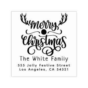 Modern Christmas Family Name Return Address Self-inking Stamp