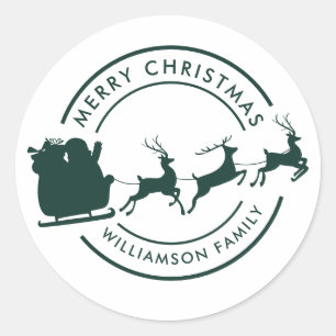 Modern Christmas Family Name Santa Custom Classic Round Sticker