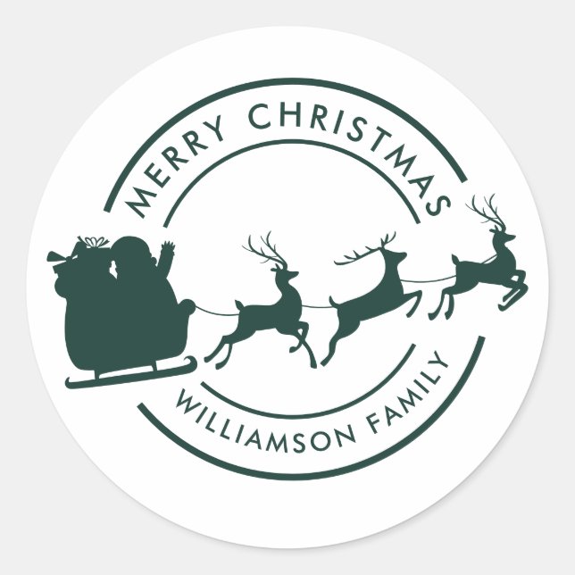 Modern Christmas Family Name Santa Custom Classic Round Sticker (Front)