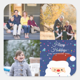Modern Christmas Family Photo Collage Holiday Square Sticker