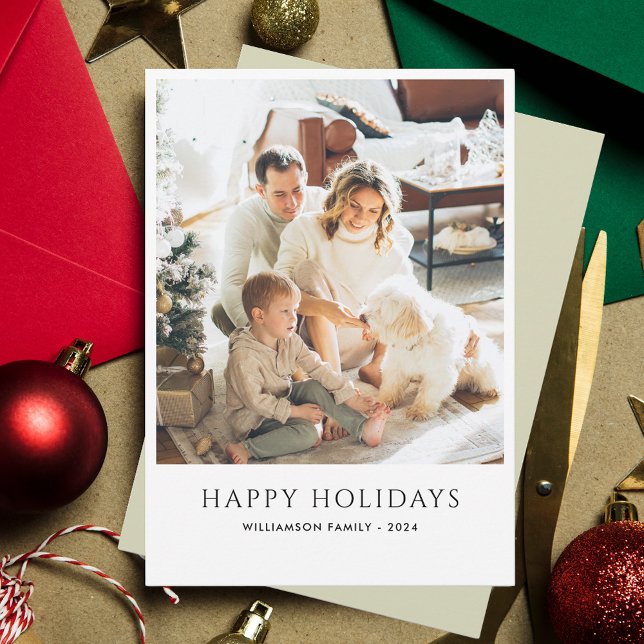 Modern Christmas Family Photo Elegant Holiday Card (Modern Family Photo Minimalist Christmas Holidays Greeting Card)