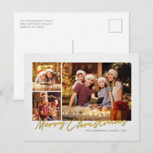 Modern Christmas Family Photo Script Holiday Postcard