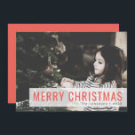 Modern Christmas | Family Photo Stylish Red Holiday Card<br><div class="desc">Beautiful photograph holiday card with a simple, modern, minimalist “Merry Christmas” quote banner in a fun festive red coral text on a semi-transparent overlay background. This versatile card can be personalised with your own photograph, family name and year to make a truly unique and bespoke card for the festive season....</div>