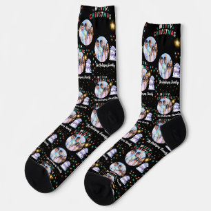 Modern Christmas Family Snowman Photo and Name  Socks