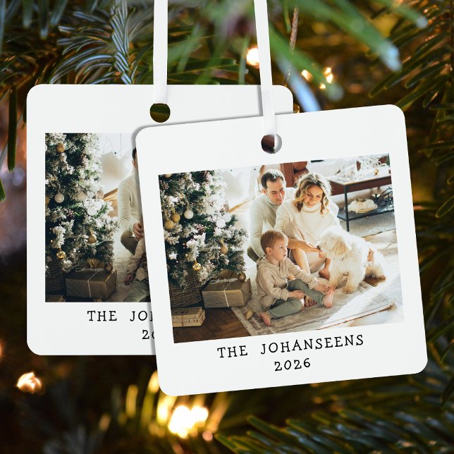 Modern Christmas Family Two Photos Double Sided Metal Tree Decoration (Creator Uploaded)