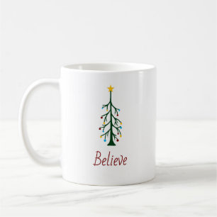 Modern Christmas Festive Believe Evergreen Tree Coffee Mug