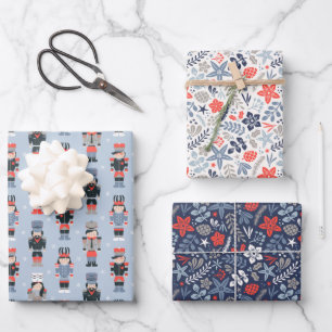 Modern Christmas floral and nutcrackers Wrapping Paper Sheet