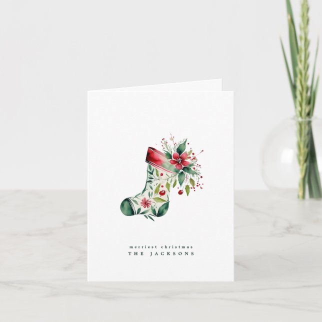 Modern Christmas Floral Boot | Photo | Holiday Card (Front)