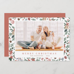 Modern Christmas Floral Foliage Botanical Pattern Holiday Card