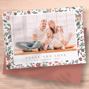 Modern Christmas Floral Foliage Botanical Pattern Holiday Card
